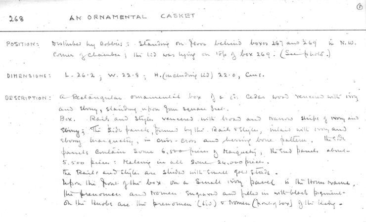 Card no. 268-1 relating to Carter no. 268