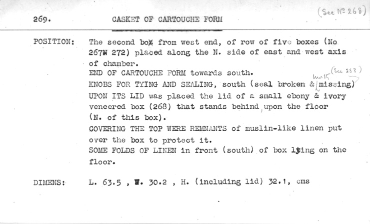 Card no. 269-1 relating to Carter no. 269