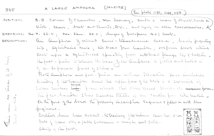 Card no. 385 relating to Carter no. 385