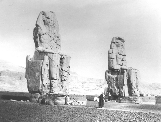 Frith, F. [Included in an album labelled Historical Photographs. Egypt. Frith's Universal Series, folio iii, in Sackler Library, Oxford, 327 Fri la fol.], The Theban west bank, the Memnon Colossi (1856-60
[The dates of Frith's visits to Egypt.])