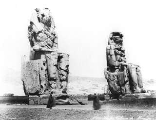 Zangaki, G., The Theban west bank, the Memnon Colossi (c.1890
[Estimated date.]) (Enlarged image size=32Kb)