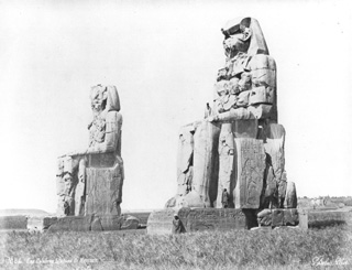 Sebah, J. P., The Theban west bank, the Memnon Colossi (c.1875
[Estimated date.]) (Enlarged image size=30Kb)