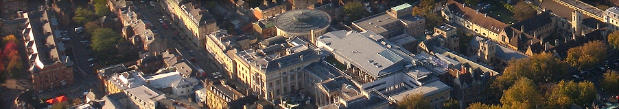 Aerial view showing the Art, Archaeology and Ancient World Library and Ashmolean Museum