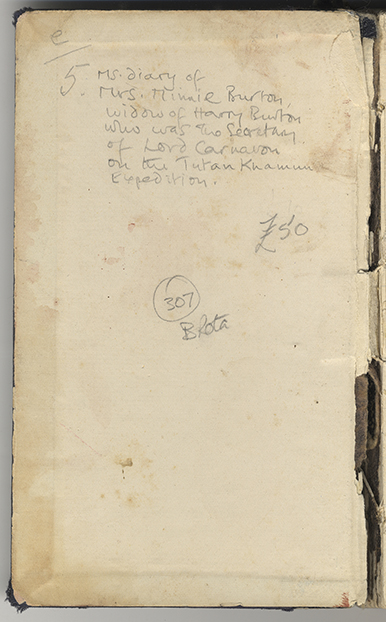 Minnie Burton's Diary, inside front cover